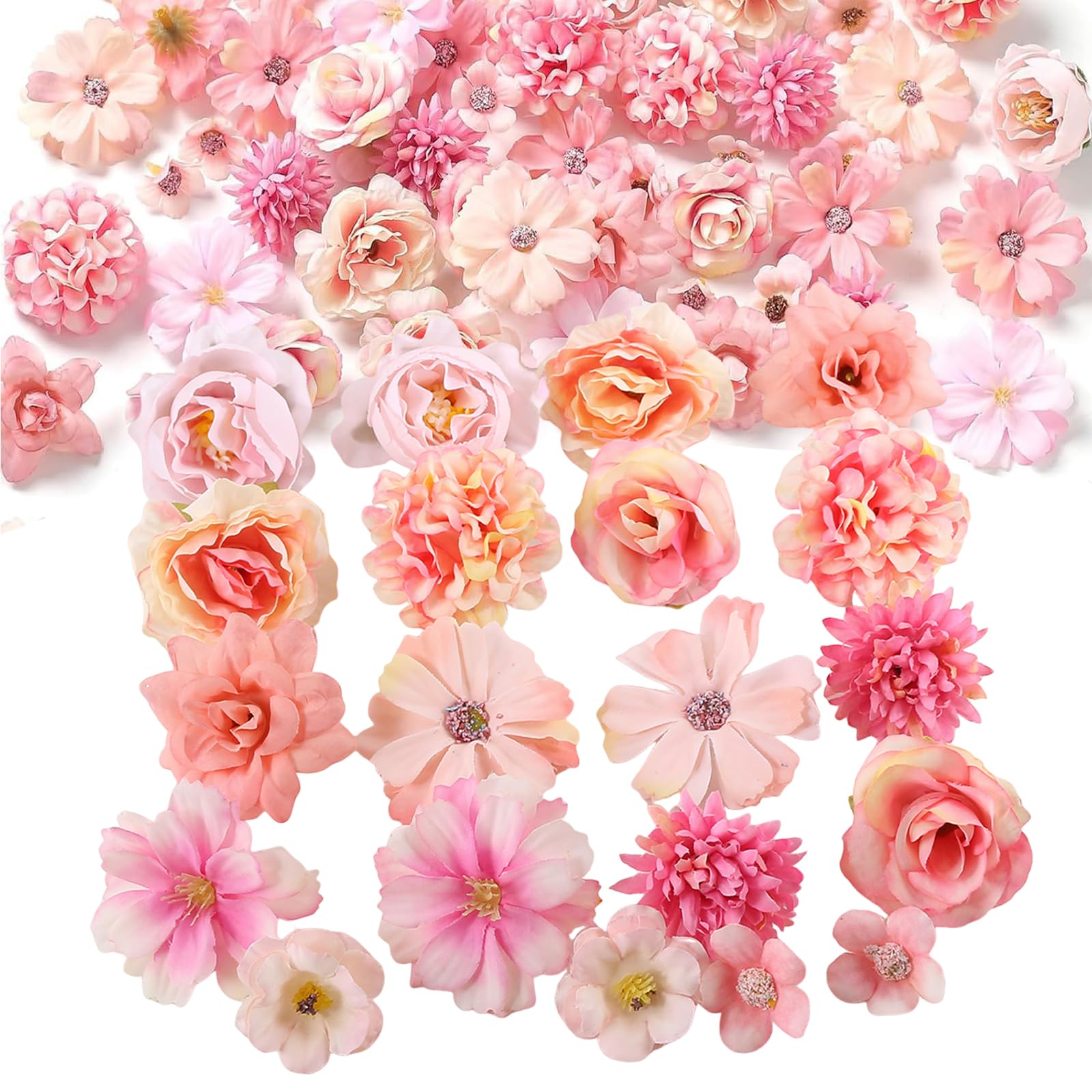 Fleurs artificielles pour panneau mural et décoration de gâteau faciles à fixer rose