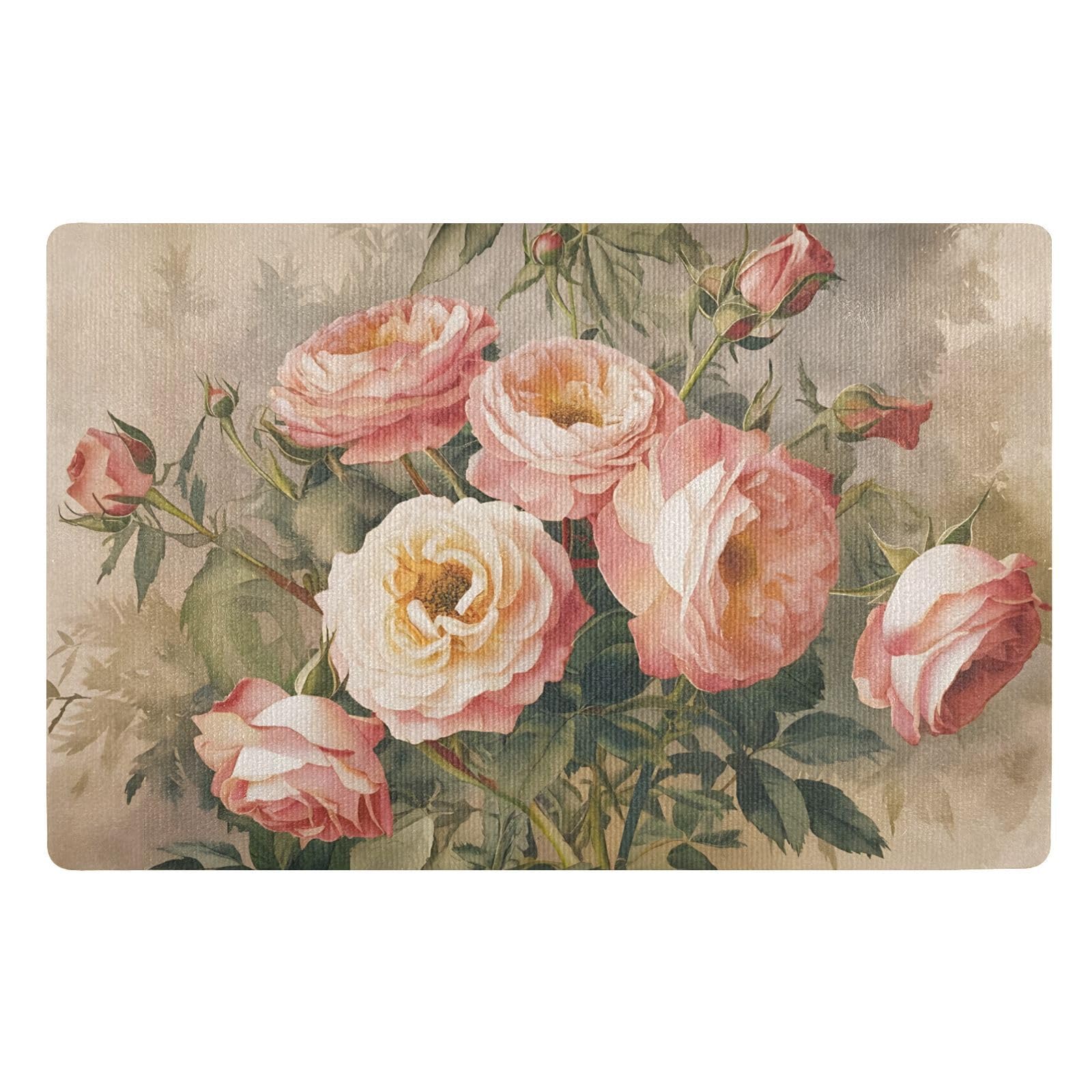 ZRYSMY Doormat Vintage Rose Leaf Funny Cute Front Doormat Doormat for Outdoor Indoor Entrance Low Profile Non-Slip Floor Mats for Home Decor 20” x 32”