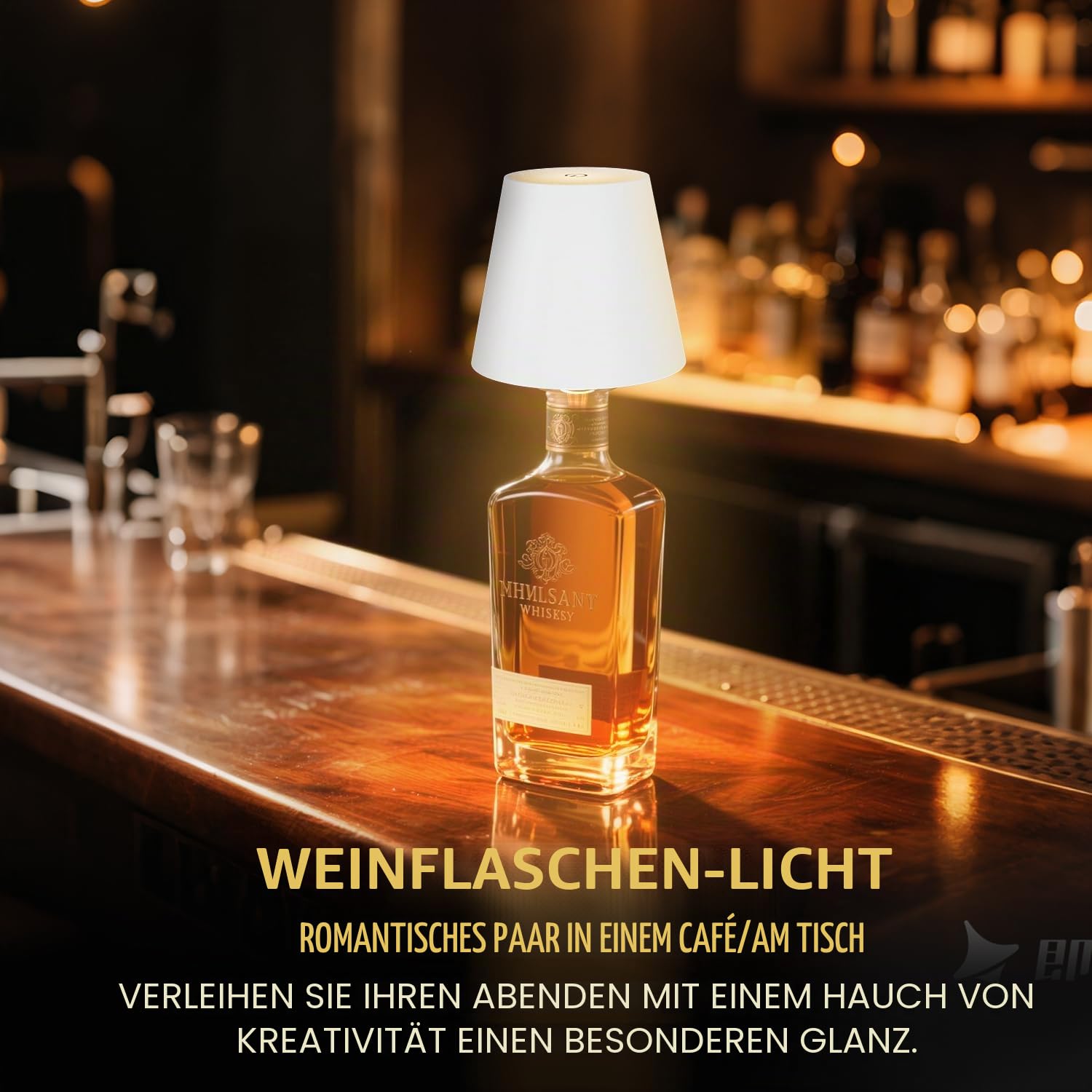 MU LIN Wiederaufladbare Flaschenlampe, kabellose Tischlampe, Touch-Steuerung, 3 Farbtemperaturmodi, dimmbar, für Wohnzimmer, Restaurant