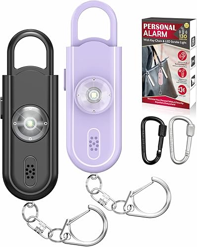 Alarma personal de sonido seguro, paquete de 2 unidades de 130 dB de sirena fuerte con alarma de seguridad de emergencia con luz LED estroboscópica Alarma personal de sonido seguro, paquete de 2 unidades de 130 dB de sirena fuerte con alarma de seguridad de emergencia con luz LED estroboscópica