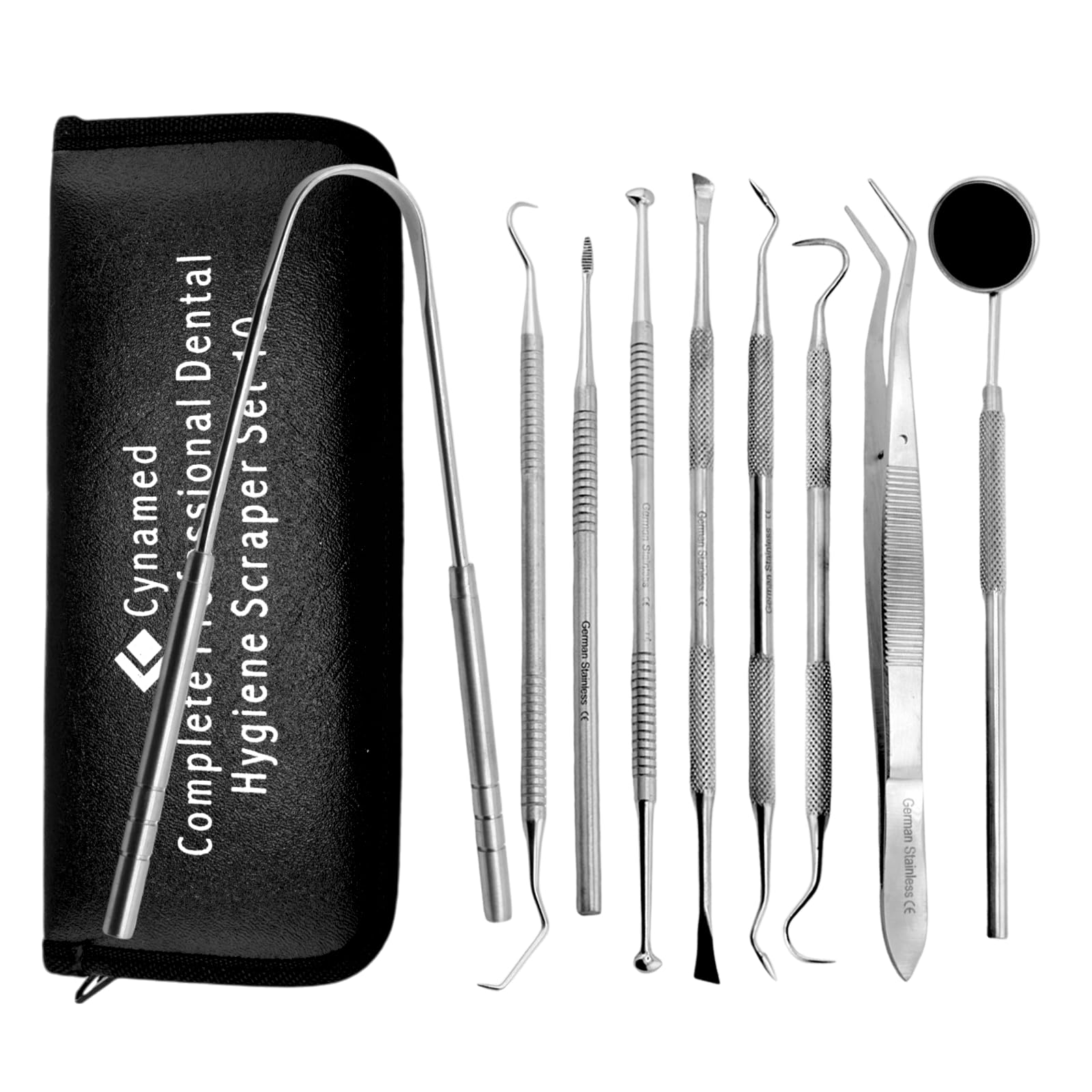 CynamedDental Tools Oral Care Kit (9-Pack) – Stainless Steel Dental Pick, Tooth Scraper, Tartar Scaler, Tweezers, and Mouth Mirror for Personal & Pet Use