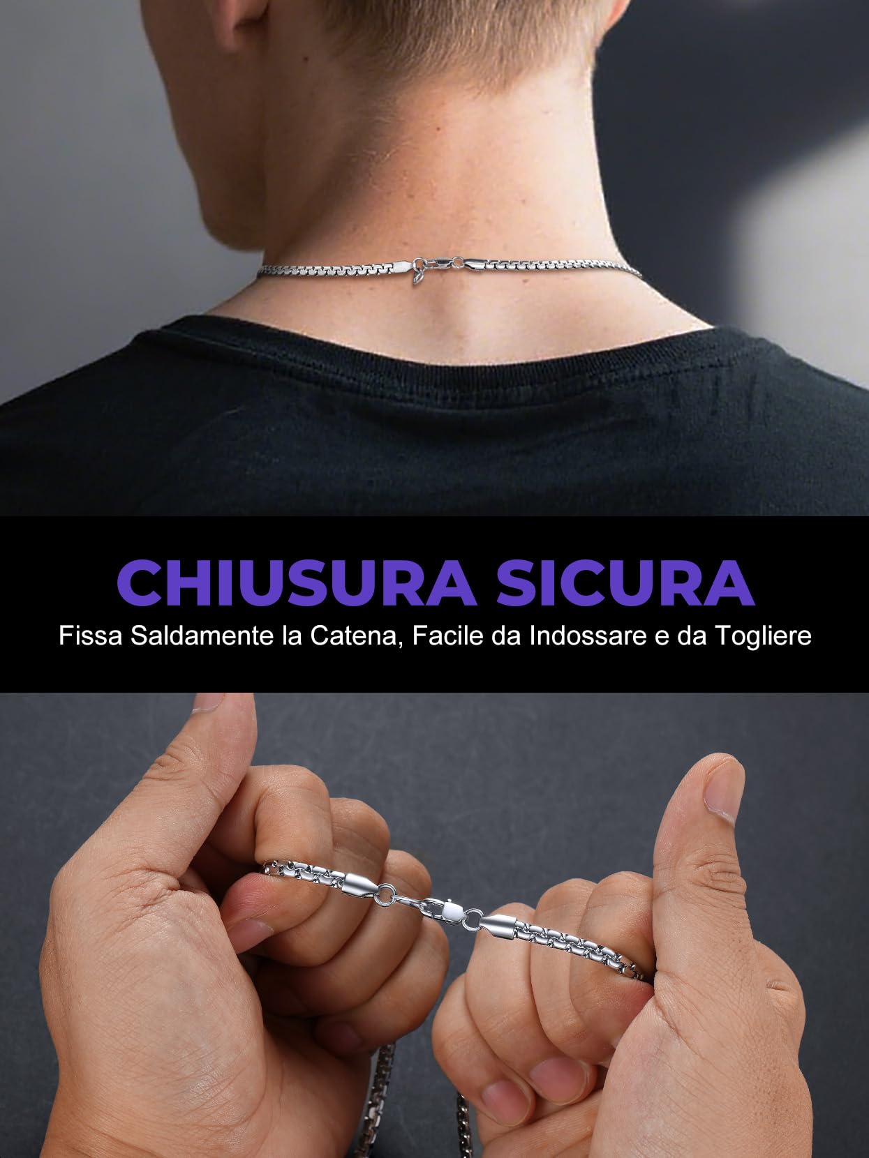 Richsteel 2/4/6MM Collana Uomo Donna a Maglie Veneziana in Acciaio Inossidabile, Catena Briolette Argento/Oro/Nero Lunghezza 35-76CM
