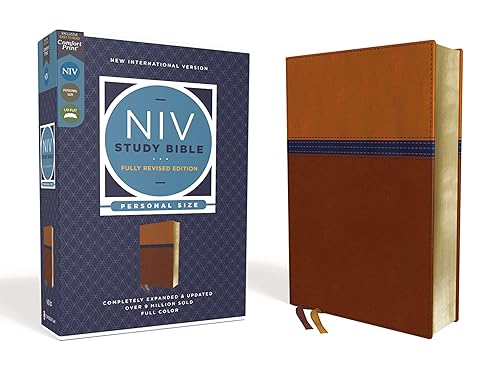 NIV Study Bible, Fully Revised Edition (Study Deeply. Believe Wholeheartedly.), Personal Size, Leathersoft, Brown/Blue, Red Letter, Comfort Print