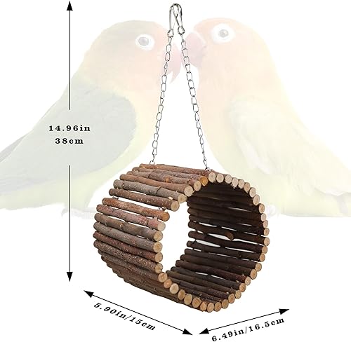 Miniatura 12 de Juguetes de columpio para loros, soporte colgante para pájaros, hamaca de loro de madera de sauce natural, accesorios para jaula de pájaros