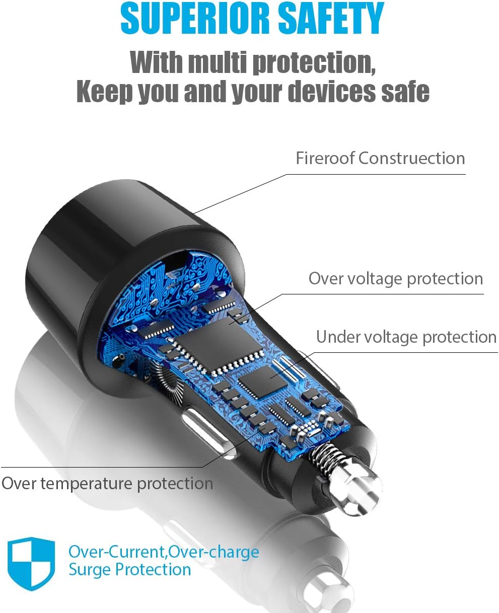 USB C Car Charger 48W, Deep Dream USB C Car Adapter Fast Charging, PD & QC3.0 Cigarette Lighter Adapter Compatible with iPad, iPhone 14 Plus Pro 13 12 11, Samsung Galaxy S23 S22 S21 S20, Google Pixel