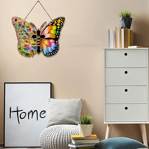 Miniatura 4 de RSLEE - Letrero de madera con diseño de mariposa para decoración de habitación, letrero de pared con texto en inglés, para colgar en la pared,