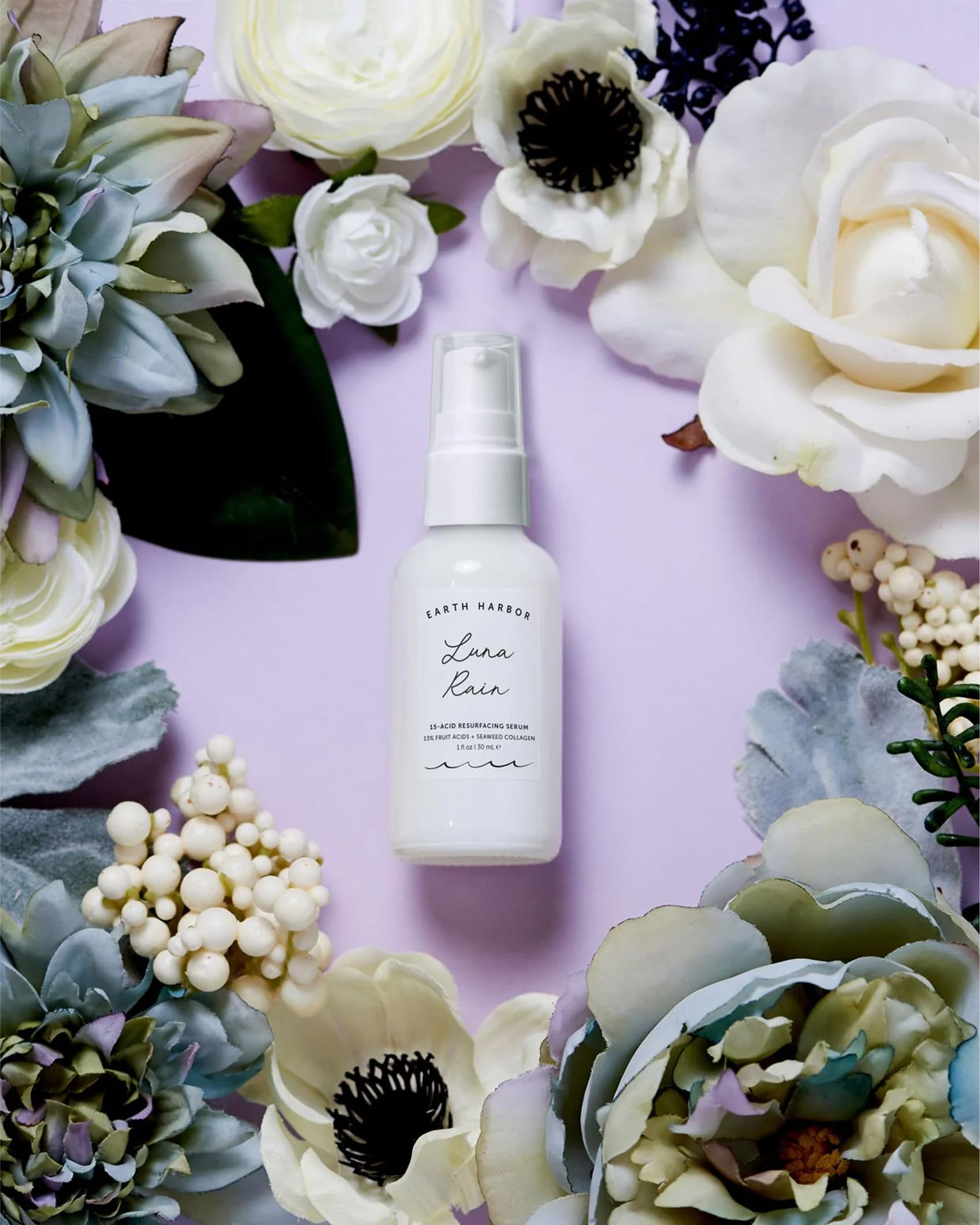 Earth Harbor | LUNA RAIN Phyto-Resurfacing Night Serum - Improves Skin Texture & Tone | Purely Natural & Cruelty-Free | Superfruit Acids + Seaweed Collagen |1 fl oz