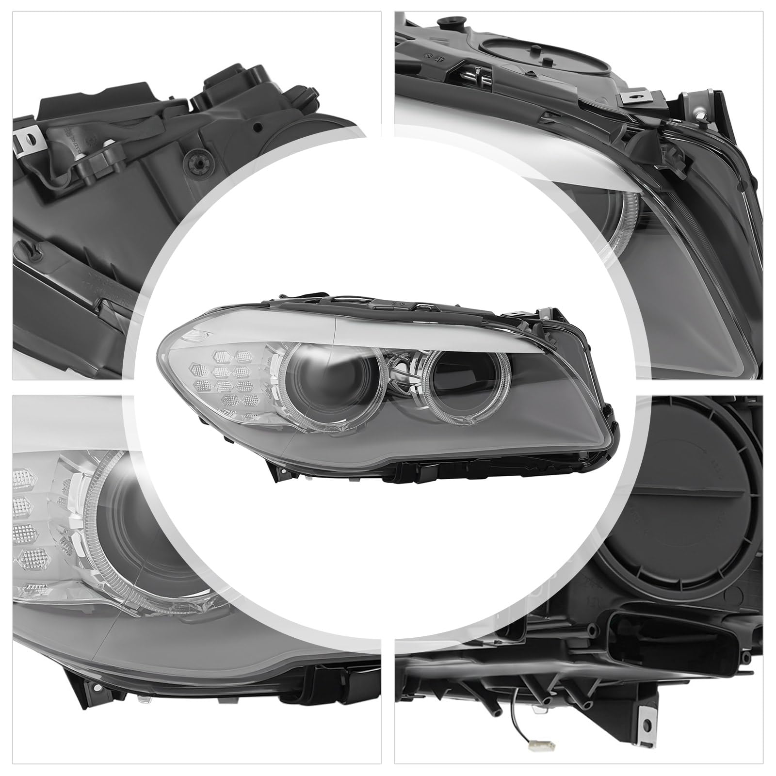 Faros delanteros de xenón derecho para BMW Serie 5 F10 F11 2009-2013, con LED DRL, sin AFS, OE 63117271912, repuesto directo, negro cromo transparente, 12 V HID principal
