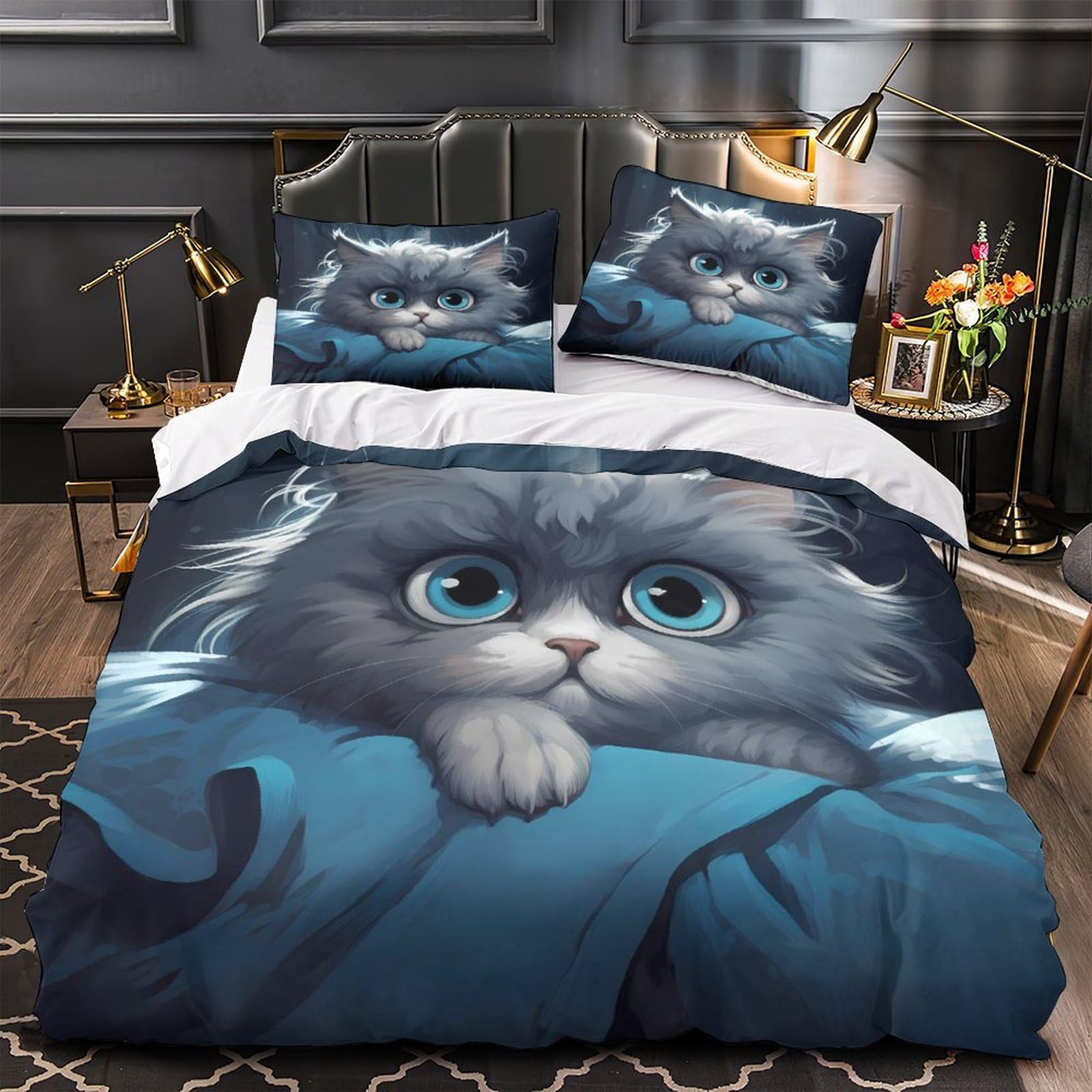 Parure de lit chat 140x200 microfibre douce pour enfant