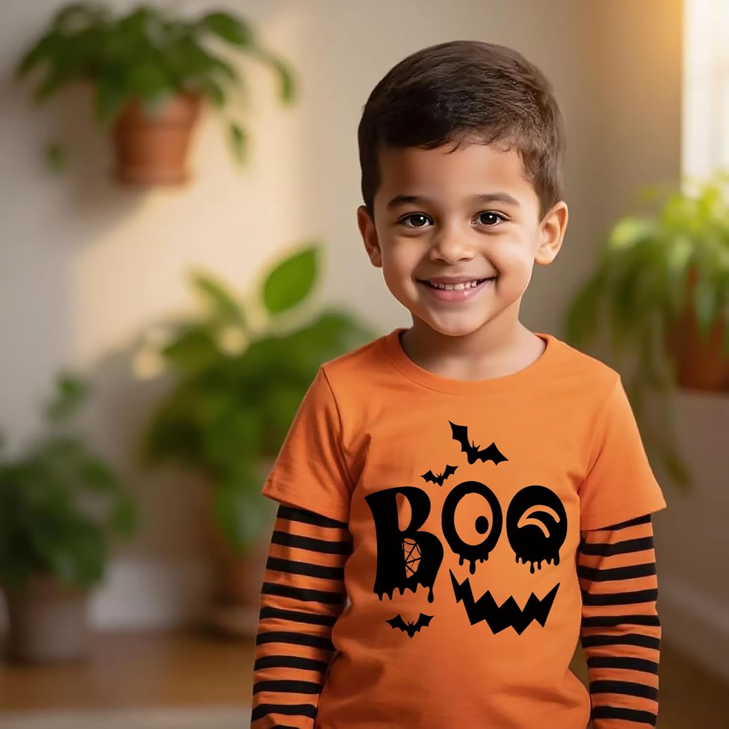 Kids Halloween Shirt Boys Girls Pumpkin Face Skeleton Ghost T-Shirt Glow in The Dark Long Sleeve Cotton Crewneck Tee - Image 2