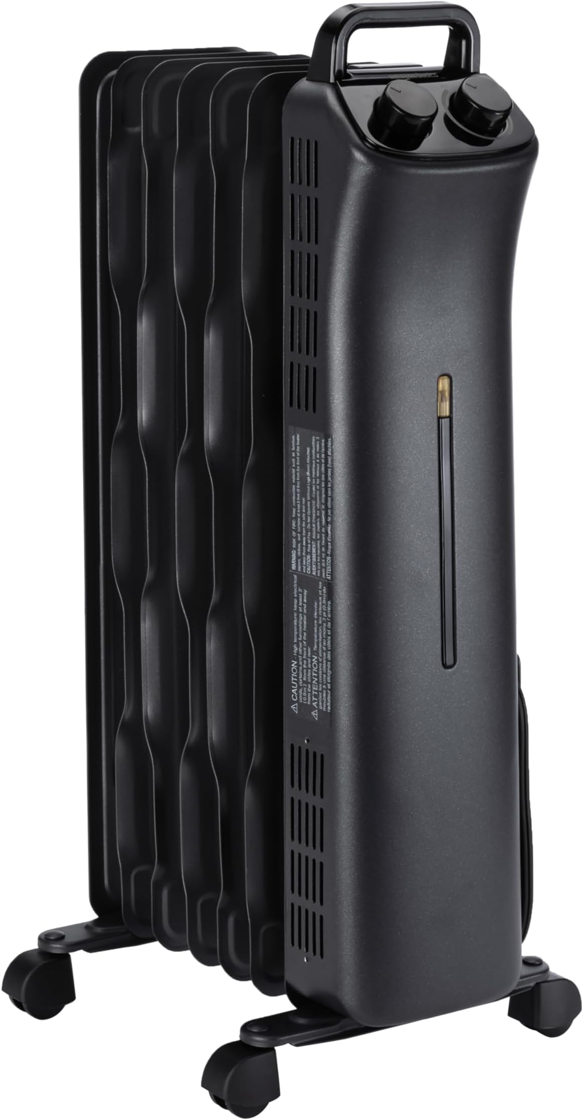 Amazon Basics Portable Oil Space Heater with 7 Oil-Filled Fins, 3 Heat Settings, Adjustable Thermostat, Tip-Over and Overheat Protection, ETL Safety Certificate, 1500W, Black