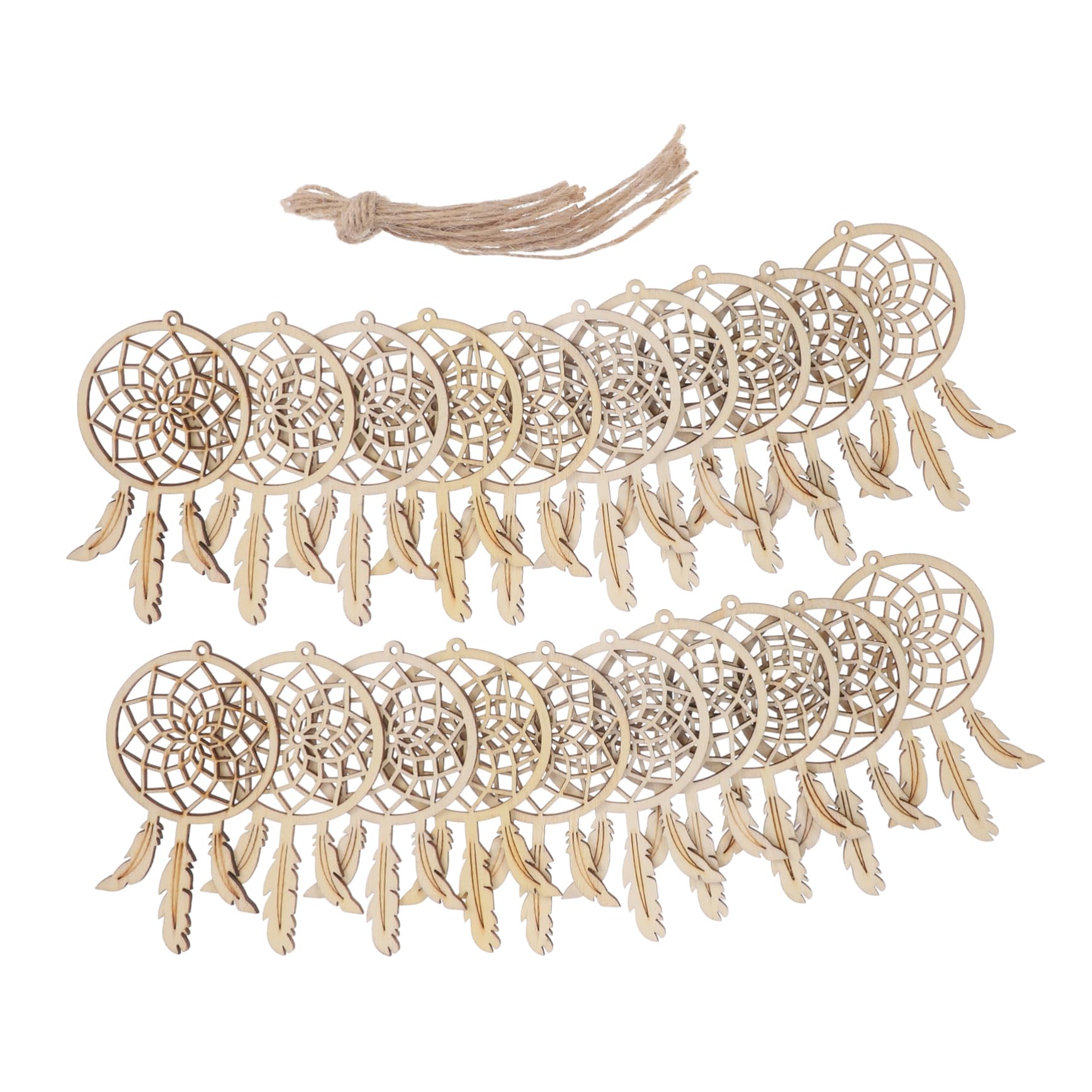 RORPOIR 20Pcs Dream Catcher Pendant Craft Accessories for Home Decor Wooden Wall Ornaments Unique DIY Decoration for Living Room Porch and More Beige Third Pattern
