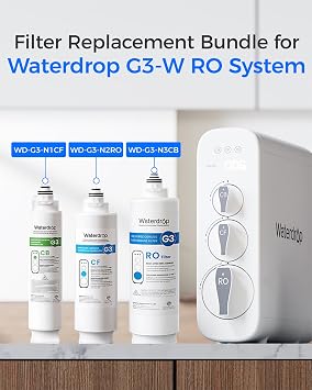 Waterdrop G3-CFCBRO Filter, Replacement for Waterdrop G3-W 400 GPD Reverse Osmosis System, Pack of 1 G3-N1CF, 1 G3-N3CB, and 1 G3-N2RO Set Filter