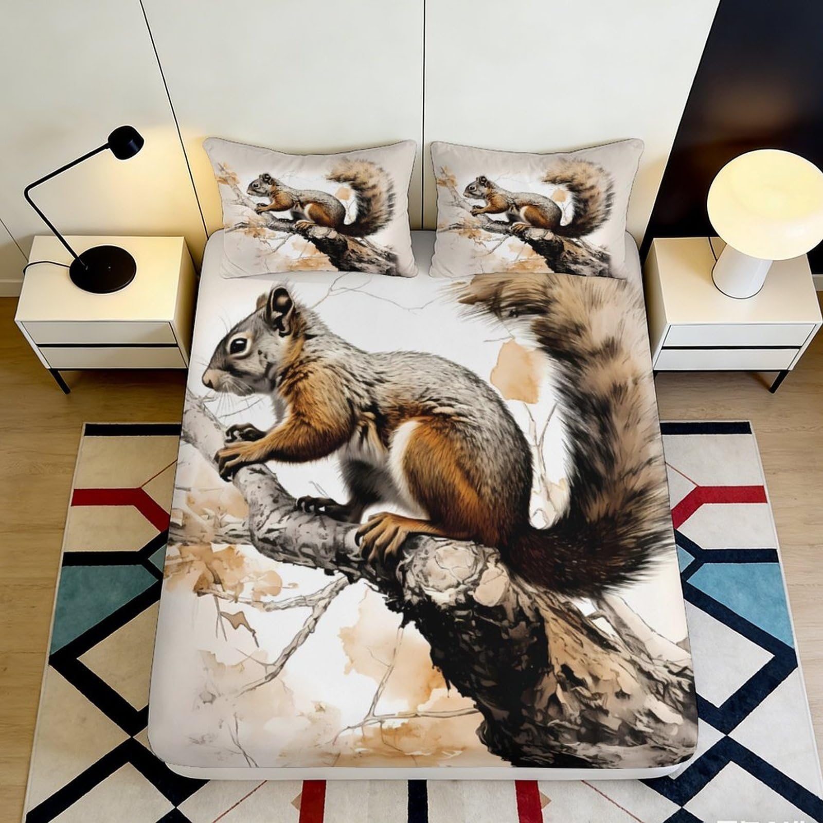 Dhbaneiok Style-6 3D Printed Squirrel Woodland Fitted Sheet Microfiber Soft Breathable Autumn Branch Bed Cover For Bedroom Decor 90X200x25cm