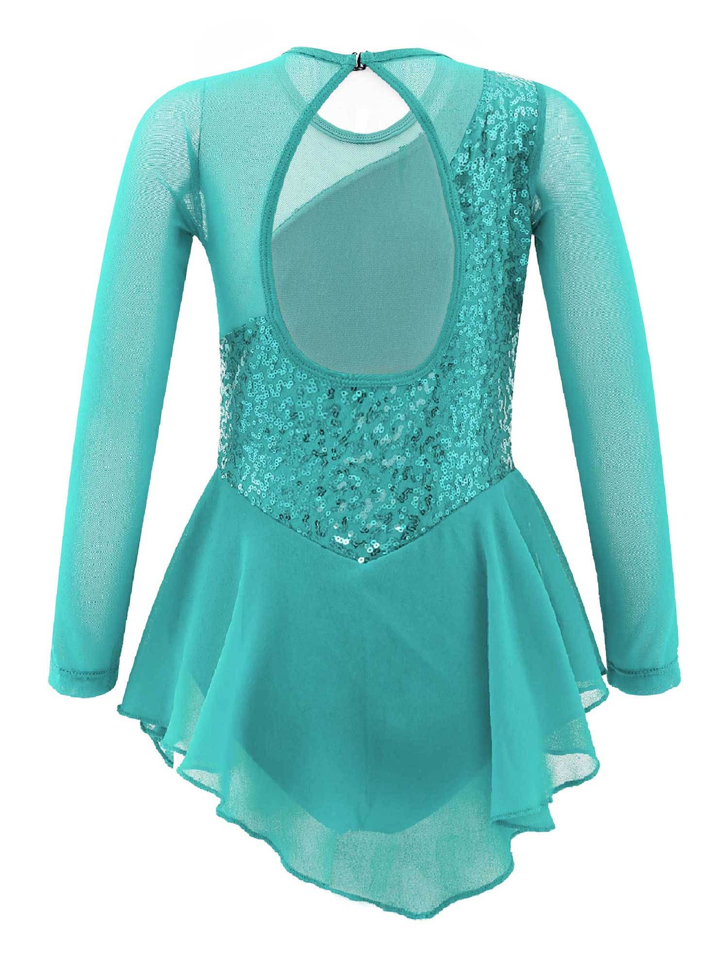 YiZYiF Vestito da Pattinaggio Artistico Bambina Pizzo Floreale Abito da Balletto Ginnastica Artistica a Manica Lunga Body da Danza Ballo Ragazza tutù in Tulle Dancewear
