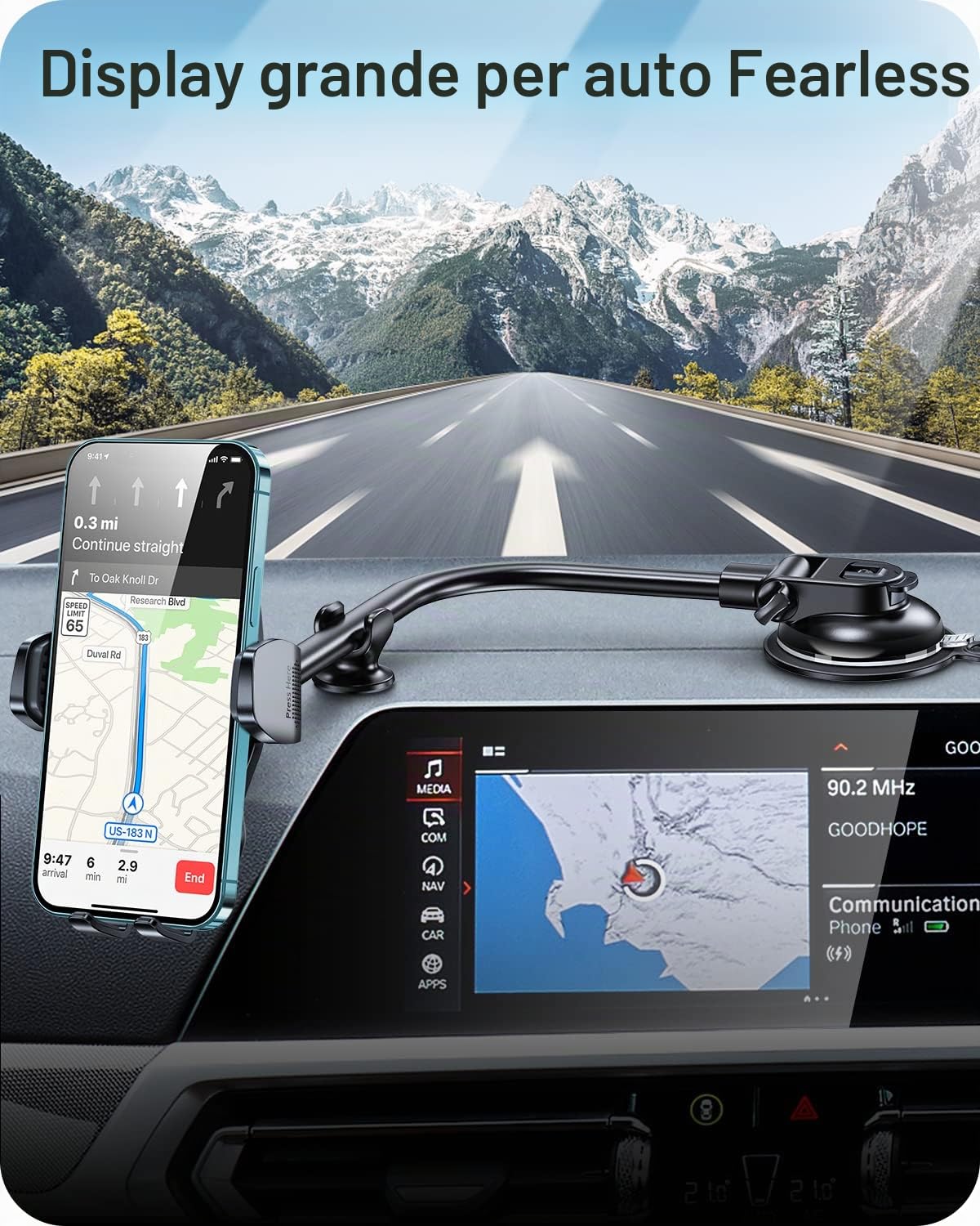 APPS2Car Supporto Cellulare auto Ventosa, Universale Porta Cellulare Auto 360° di Rotazione per Parabrezza Cruscotto bocchette aria, Compatibile con iPhone, Galaxy, Huawei, Xiaomi