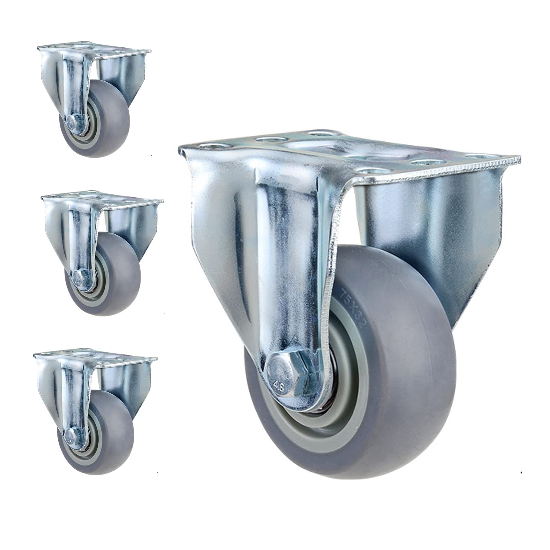 Set di 4 rotelle per impieghi gravosi - Ruote girevoli bloccabili con freno (piastra superiore), Ruote orientabili antitraccia con doppio cuscinetto a sfere,Directional wheel,4 inch
