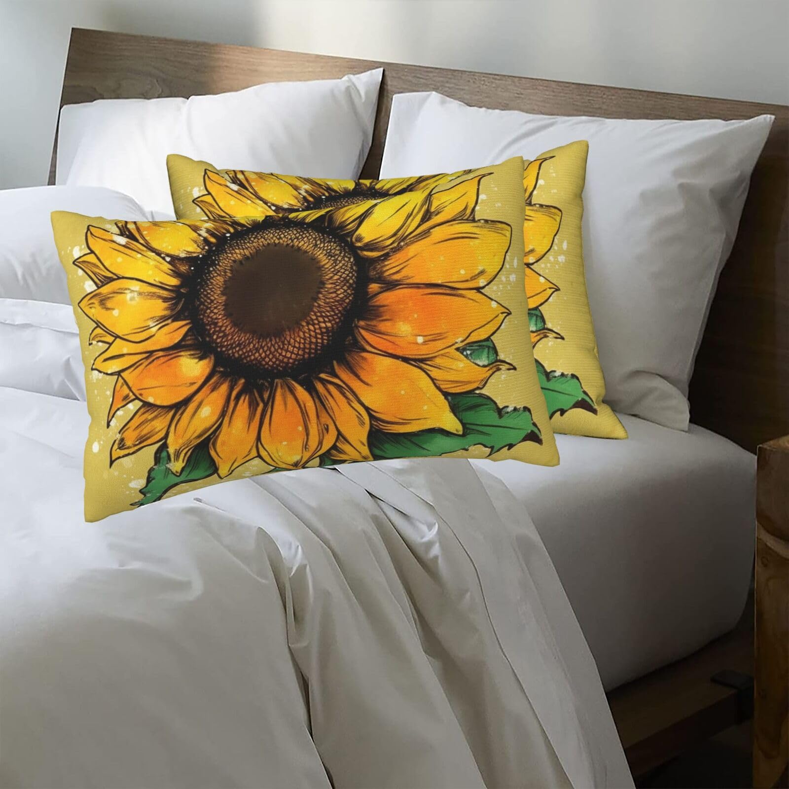 Shine Like A Sunflower Standard Pillowcases 20x30in Sets of 2, Ultra Soft Microfiber Plush Pillow Cases Comfort Decorative Throw Pillow Cover with Hidden Zipper for Bedroom, Sofa, Couch