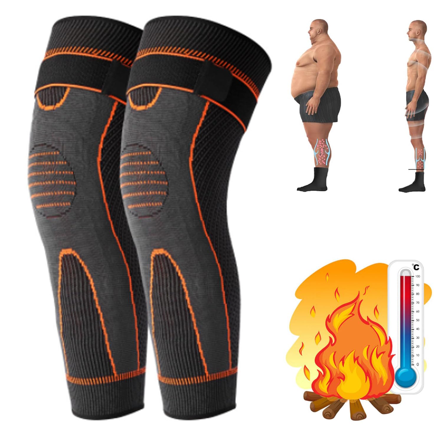 WitmAn Radiofrequency Herbal Thermal Knee Support，Mugwort Tourmaline Acupressure Self-Heating Shaping Knee Sleeves Pads (Orange,L)