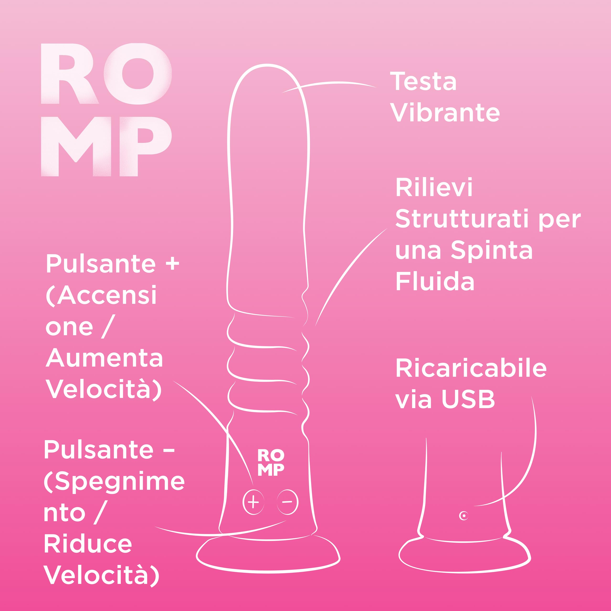 ROMP Jiggle Vibratore Dildo a Spinta per Donna | Giocattolo Sessuale Vibrante con Ventosa Potente | 6 Intensità, 4 Modalità | Ricaricabile in Silicone Resistente agli Spruzzi | Piacere Mani Libere