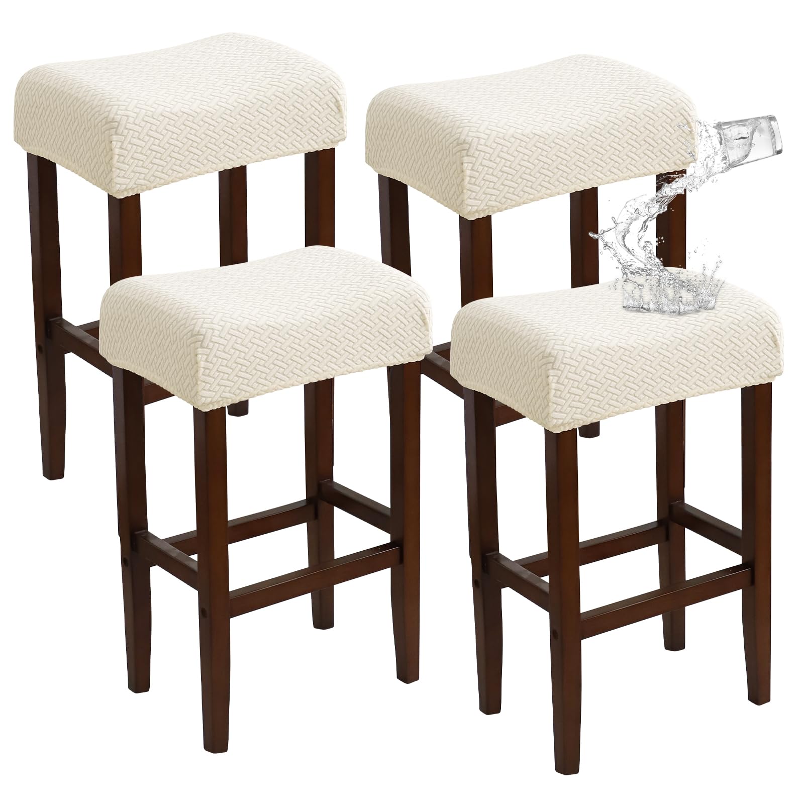 EVOLLER Waterproof Bar Stool Covers Set of 4 Rectangle Beige Jacquard Stretchable Backless Barstool Seat Cover Counter Bar Stool Slipcovers Washable