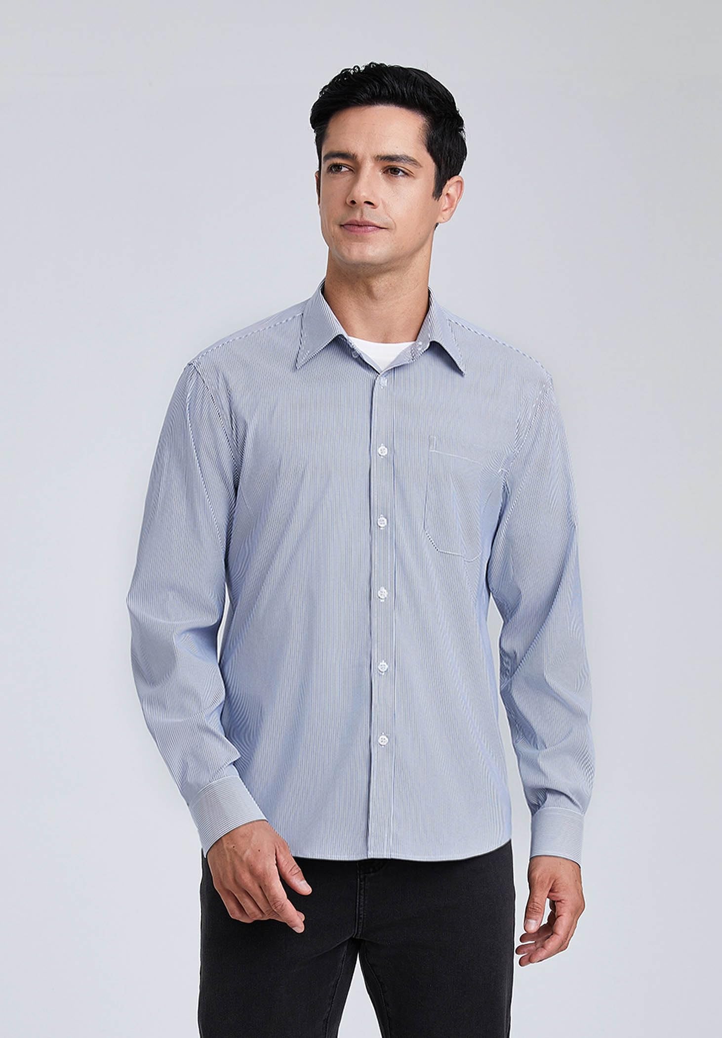 Enlision Camisa de Vestir Manga Larga para Hombre Camisas de Rayas con Botones Regular Fit