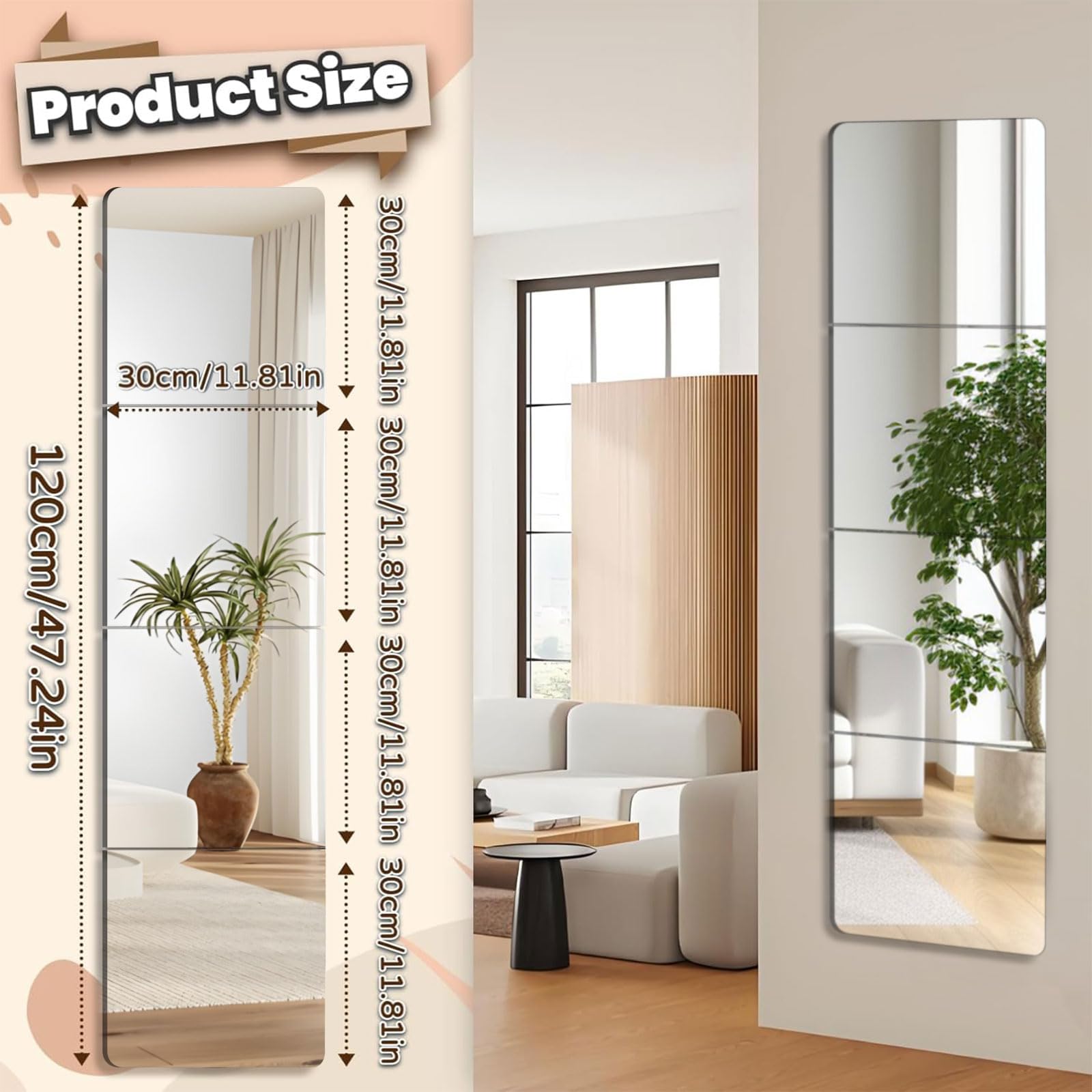 4 Pezzi Specchio Adesivo da Parete, Specchi Adesivi 30x30cm, Acrilico Specchio Adesivo Armadio Interno per Camera da Letto, Soggiorno, Bagno