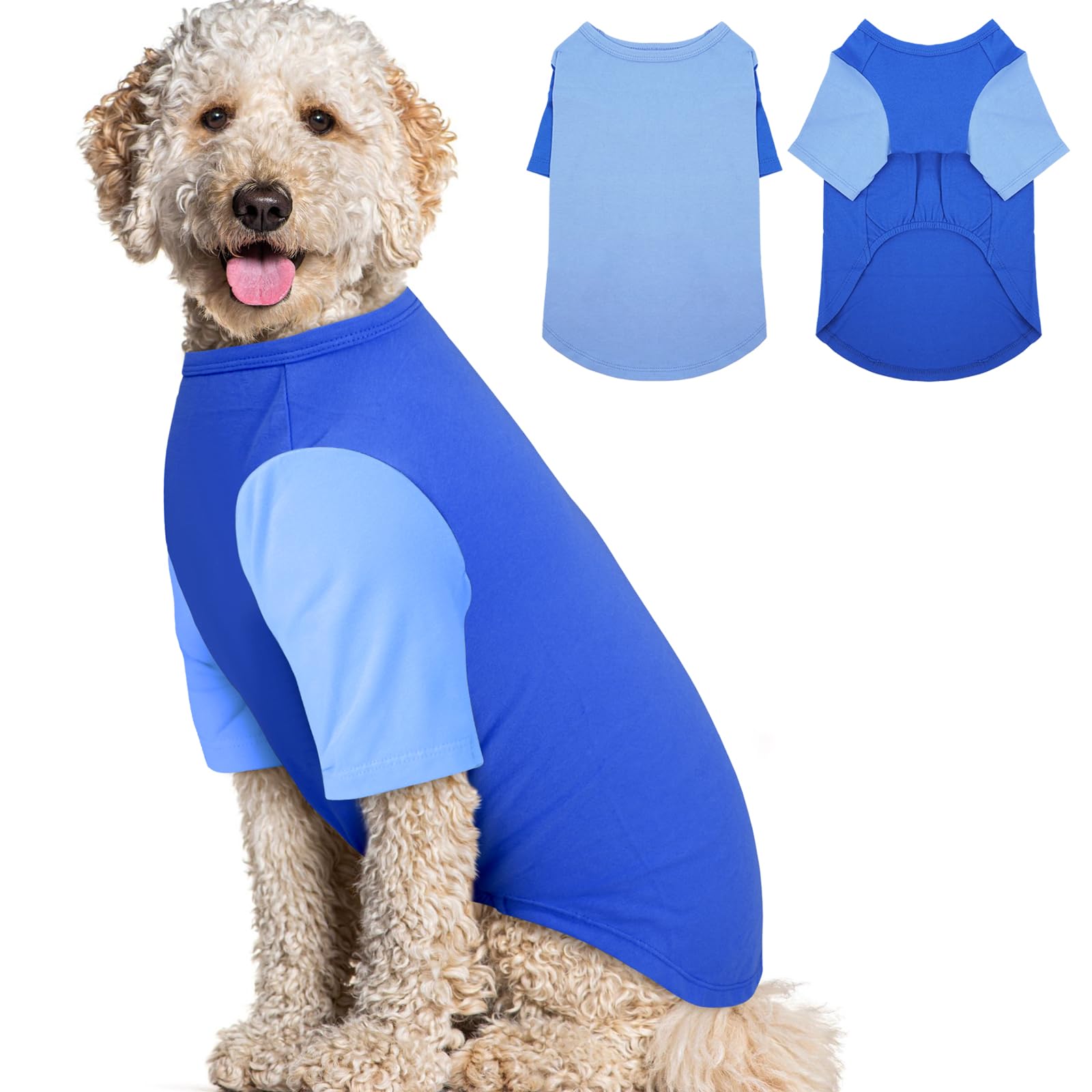 IKIPUKO Large Dog T-Shirts, Blue, 3XL, 2 Pack | Breathable Cotton, Shedding Control, Skin Protection, Summer Wear