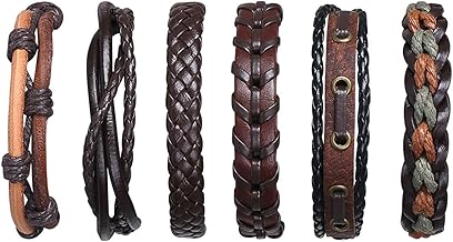 flintronic Bracciale Uomo Pelle, 6 Pezzi Bracciale Corda Uomo Donna, Bracciale Intrecciato in Pelle, Bracciale per Uomo Donna, Idea Regalo per Fidanzato, Amici, Marito,18-34CM