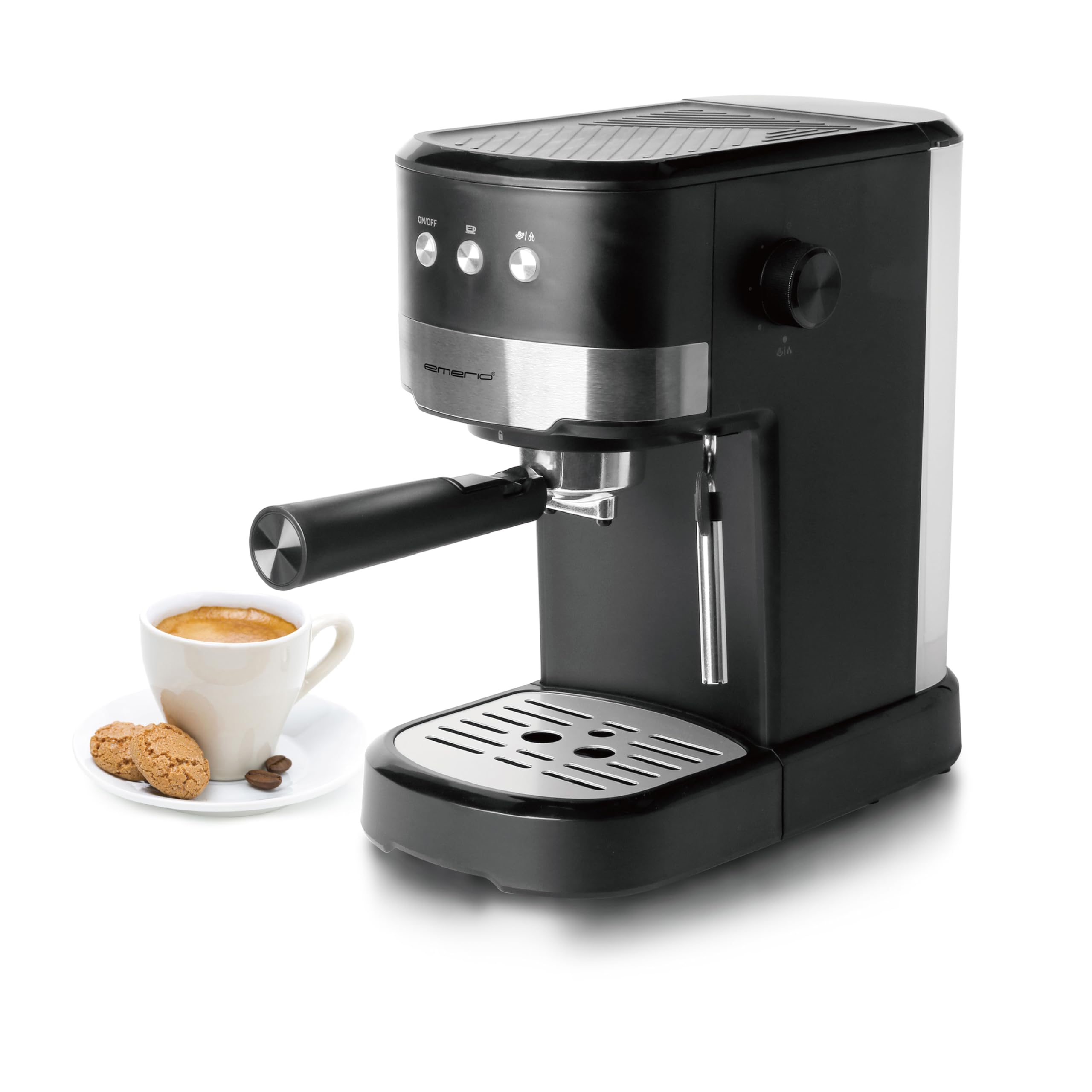 Emerio Espressomaschine STYLE | Siebträger | 15 bar für perfekte Crema | schwenkbare Milchaufschäumer-Düse | 1,25L Wassertank (abnehmbar) | BPA frei | 2in1 Löffel & Bumper | 1100W | ES-131287