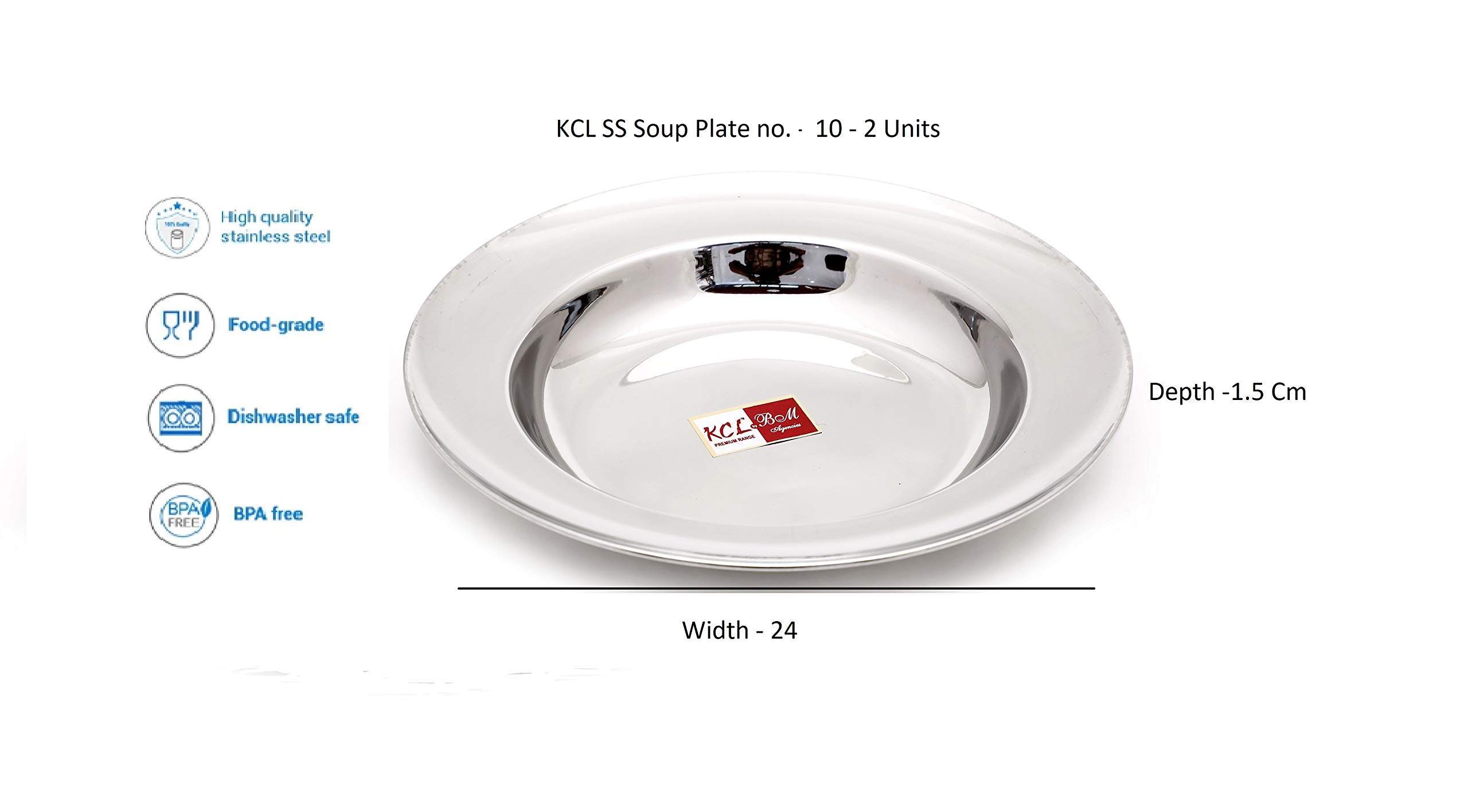 KCL Stainless Steel Soup Plates | Mess Lunch | Idly Plates | Bhojan Thali | Steel Plates for Breakfast| Serving Plates for Every Day | Set of 2 1