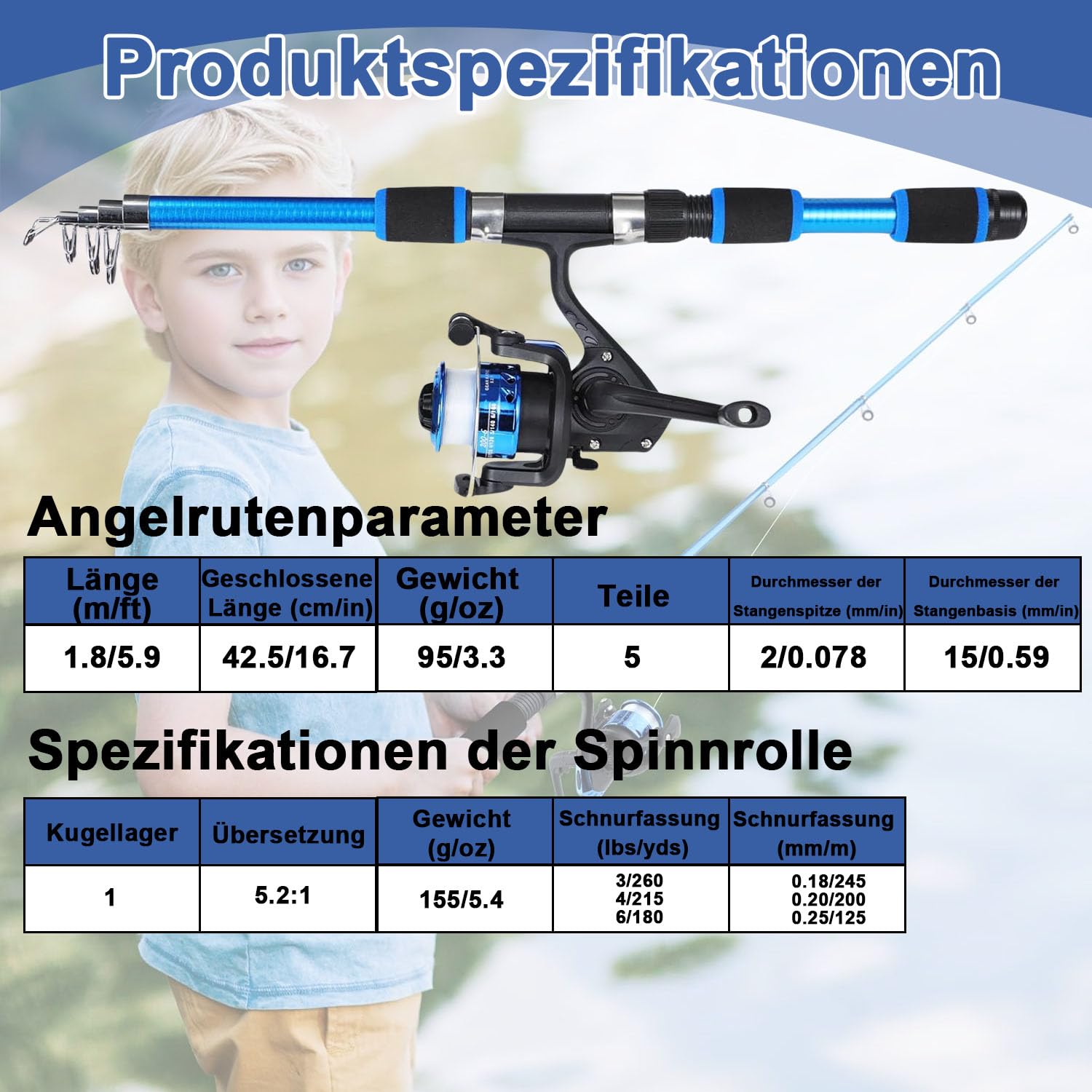 Set da pesca per bambini, asta telescopica e kit combinato a rulli, per ragazzi/ragazze, strumenti di pesca completi con rullo spincast, esche e attrezzi | regalo portatile per bambini per fascia di