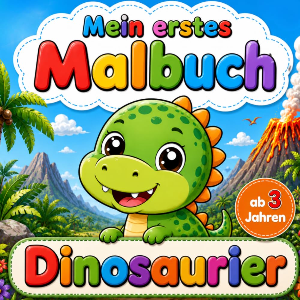 Dinosaurier Malbuch ab 3 Jahren: Große einfache Dino-Motive mit dicken Linien für kleine Kinderhände (Mein erstes Malbuch)