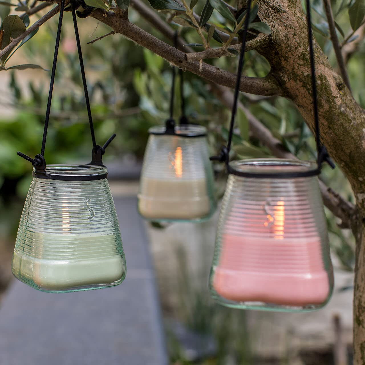 Kerzen für draußen 4 Stück - Duftkerzen Zitronengras Citronella zum Aufhängen - Perfekt für deinen Garten - im 4er Set - 45h Brenndauer - 9x9x9,8 cm