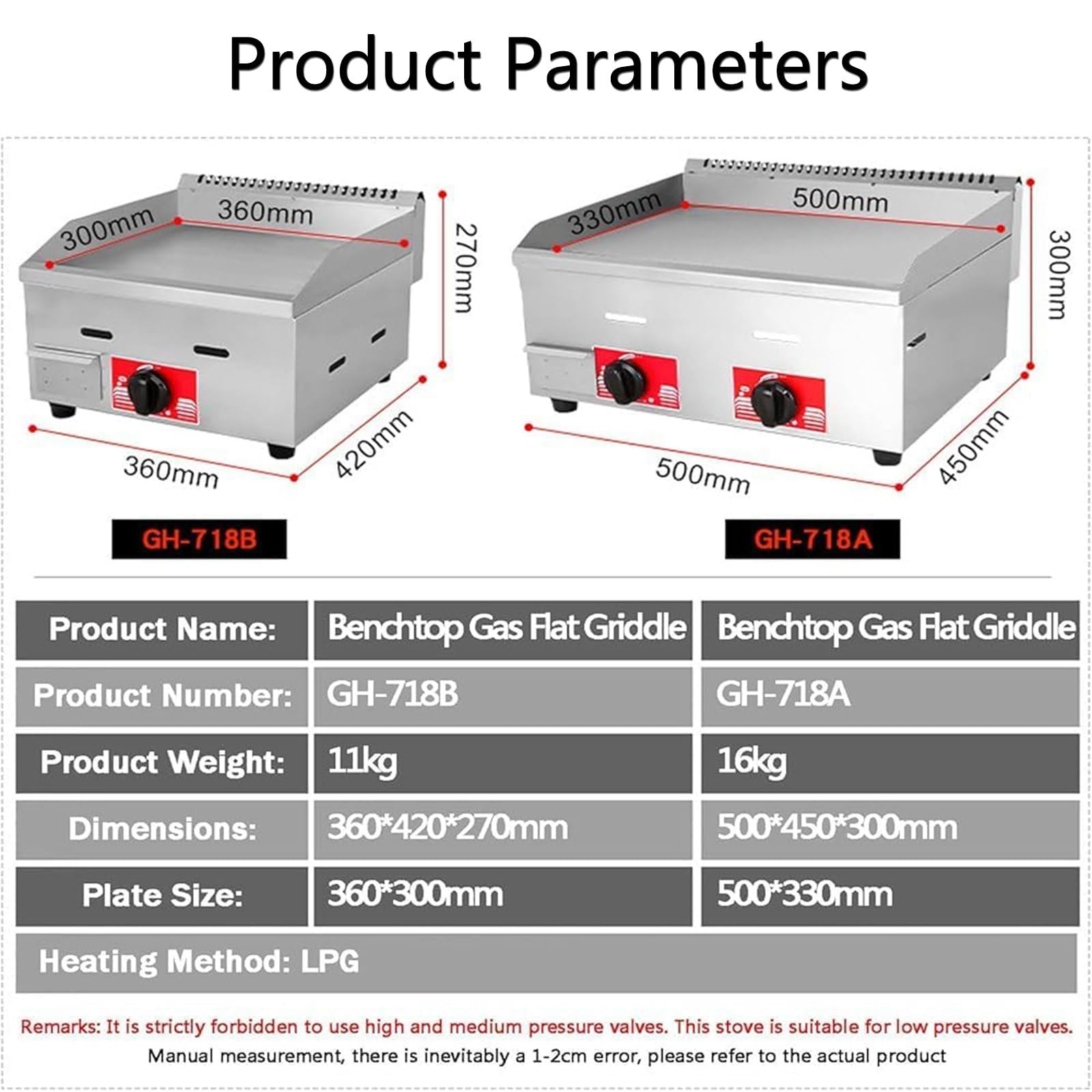 Gas Griddle,Non-Stick Burners Flat Hot Plate,Commercial Stainless Steel Gas Griddle LPG,Heavy Duty Restaurant Outdoor Grill,for Burger Large Non-Stick Burners Flat Hot Plate,718a
