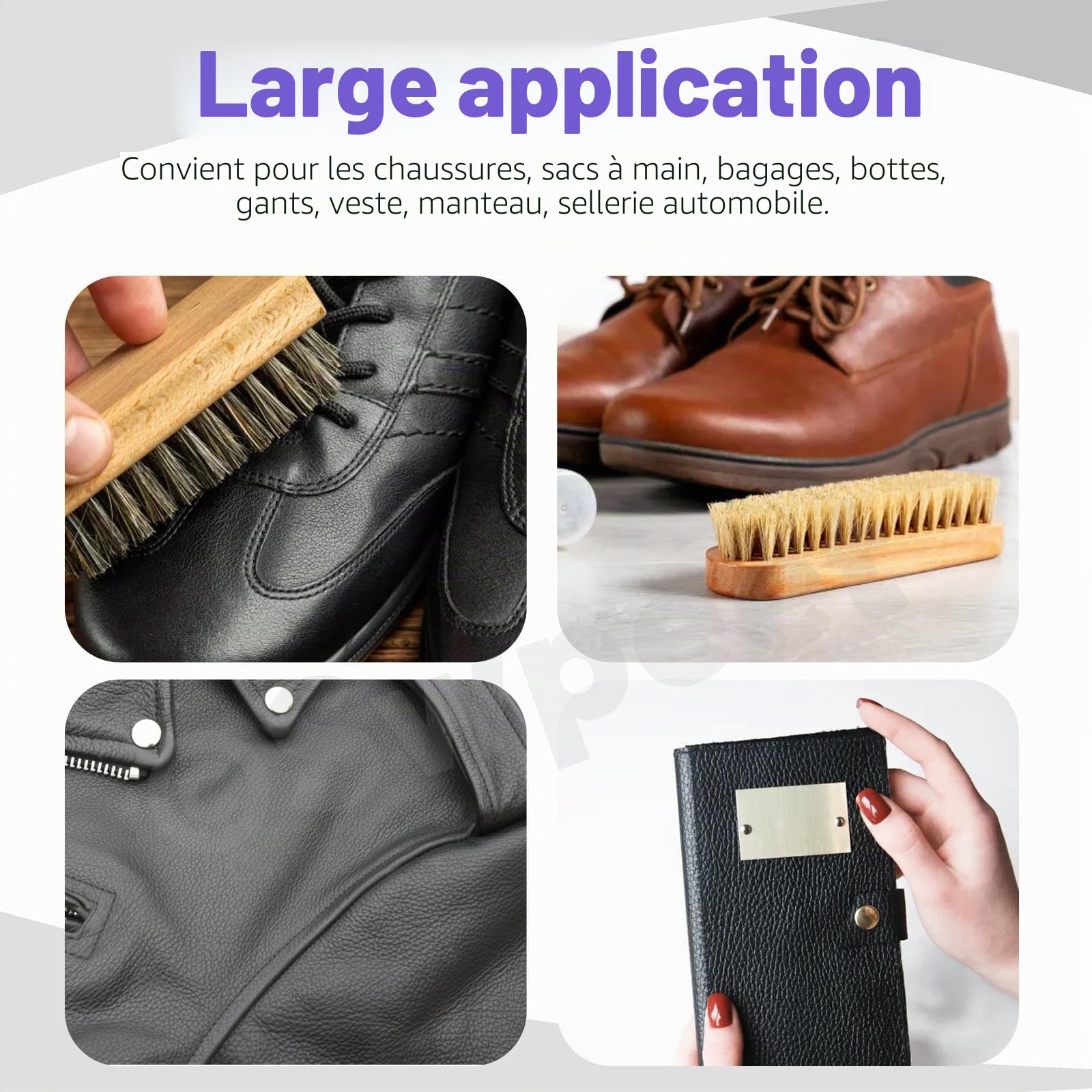 Swpeet Lot de 5 brosses à chaussures en crin de cheval - Brosse de polissage pour chaussures - Brosse de nettoyage pour chaussures en cuir et bottes - Applicateurs de nettoyage pour daim avec chiffon