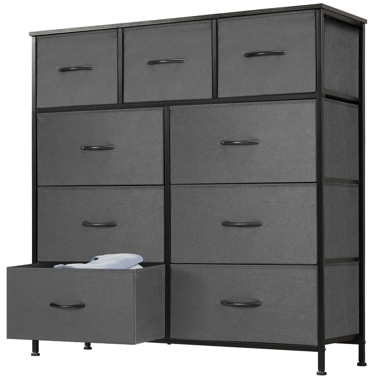 Sweetcrispy Kommode,Sideboard Wohnzimmer für Schlafzimmer mit 9 Stoffschubladen,Einstellbare Füße Schubladenschrank,Grau