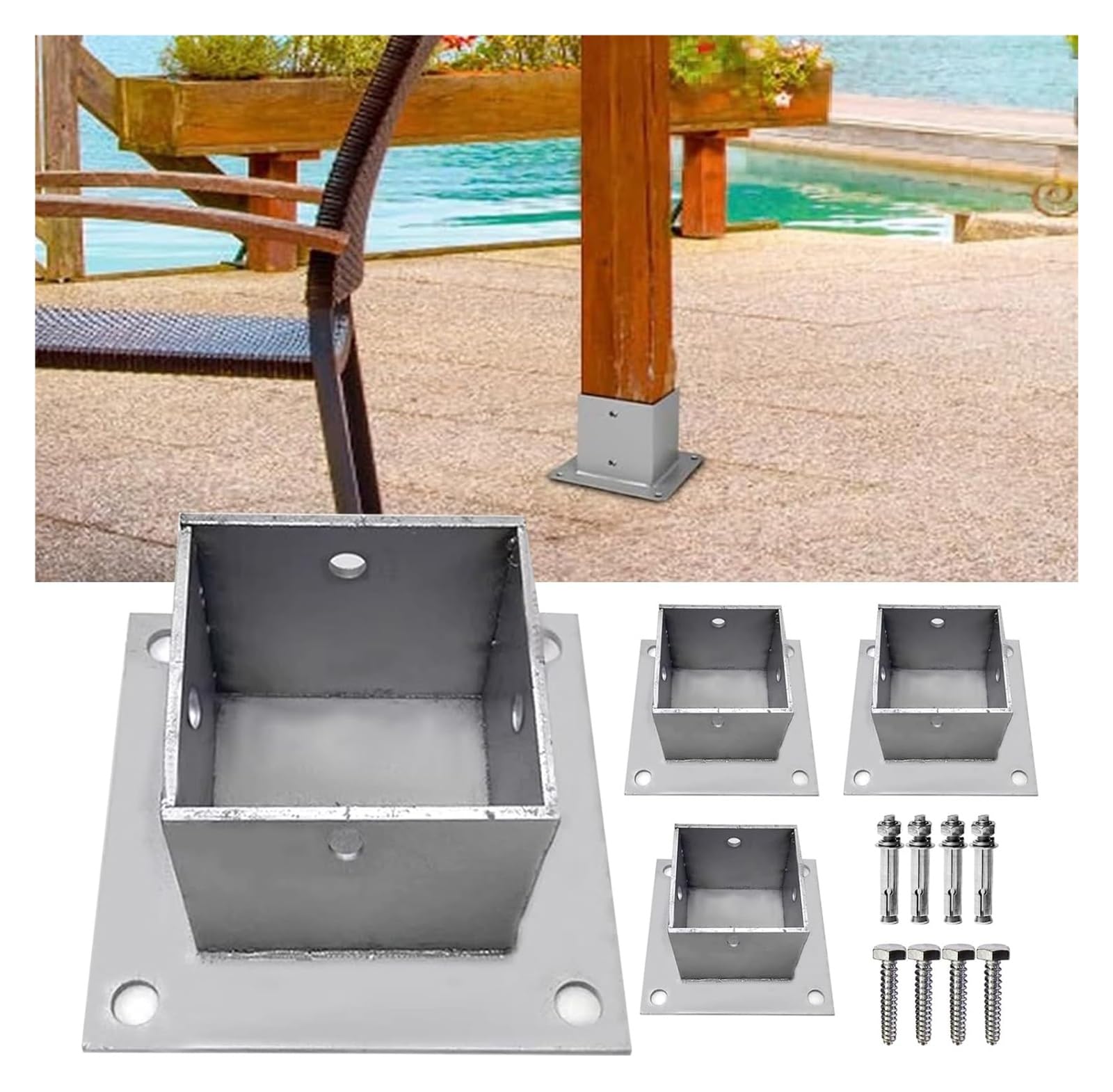Fence Posts， 4mm Thick Stainless Steel, with Wood Screws and Concrete Anchors, for Deck Railing Mailbox(50x50 Mm(2x2 in),4 Pcs)
