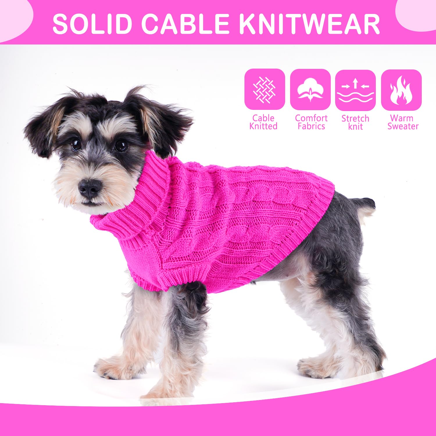 Puppishy Dog Sweater - Knitted Warm Turtleneck Pullover for Small Dogs and Cats - Fall Winter Pet Apparel (Rose, Small)