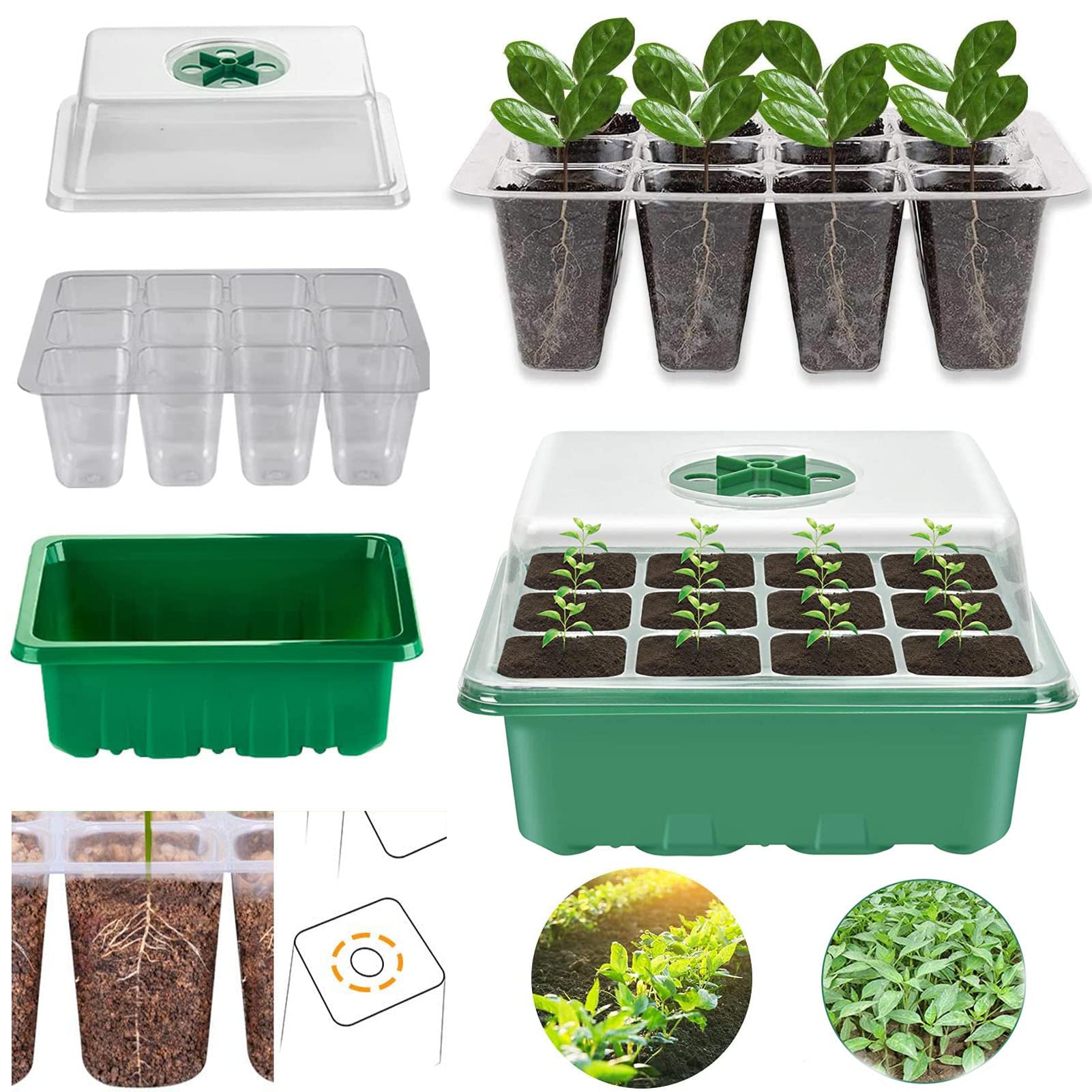 3 Set Bandejas de Semilleros,Bandejas de Germinación para Invernaderos,Mini Invernadero Bandejas de Cultivo Germinación,Ideal para Cultivo de Semillas y Plantas