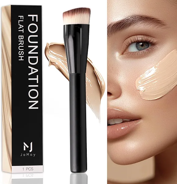 JoMay Flat Top Kabuki Foundation Brush – Vegan Makeup Brush for Liquid, Cream & Powder – Dense, Soft Bristles for Buffing & Blending – Black