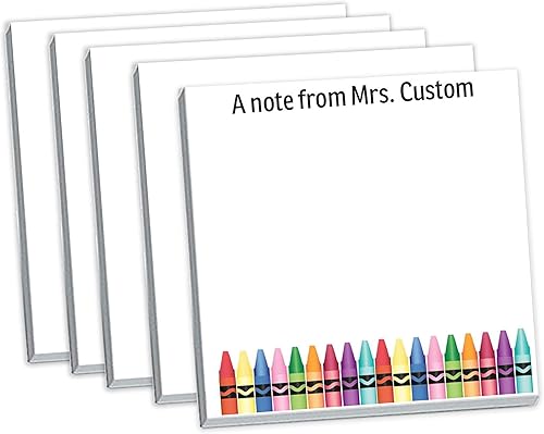 Notas adhesivas personalizadas con tu texto, diseño de crayón, idea única de regalo para profesores, nombre personalizado, bloc de notas adhesivas