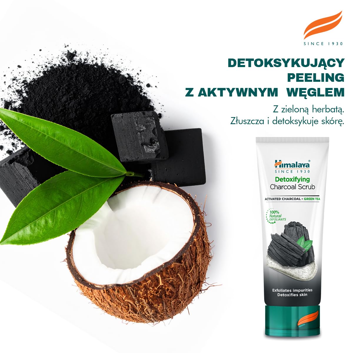 Himalaya Detoksykacyjny Peeling Węglowy (Charcoal Scrub), Mieszanka Aktywowanego Węgla Drzewnego, Kokosa i Zielonej Herbaty, 75 ml