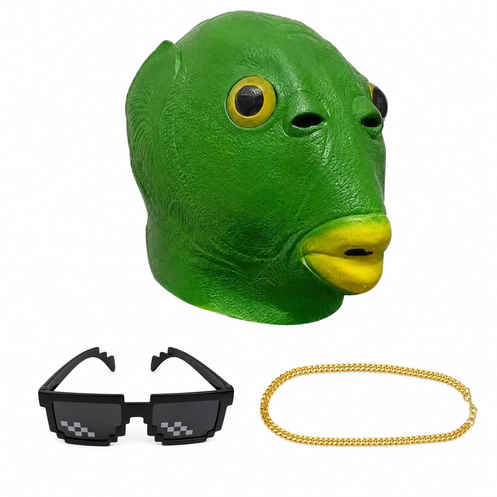 MXHBSTP 3-Piece Fish Mask Set, Funny Animal Halloween Mask with Sunglasses and Necklace, Fish Costume Props for Cosplay and Fancy Dress Parties