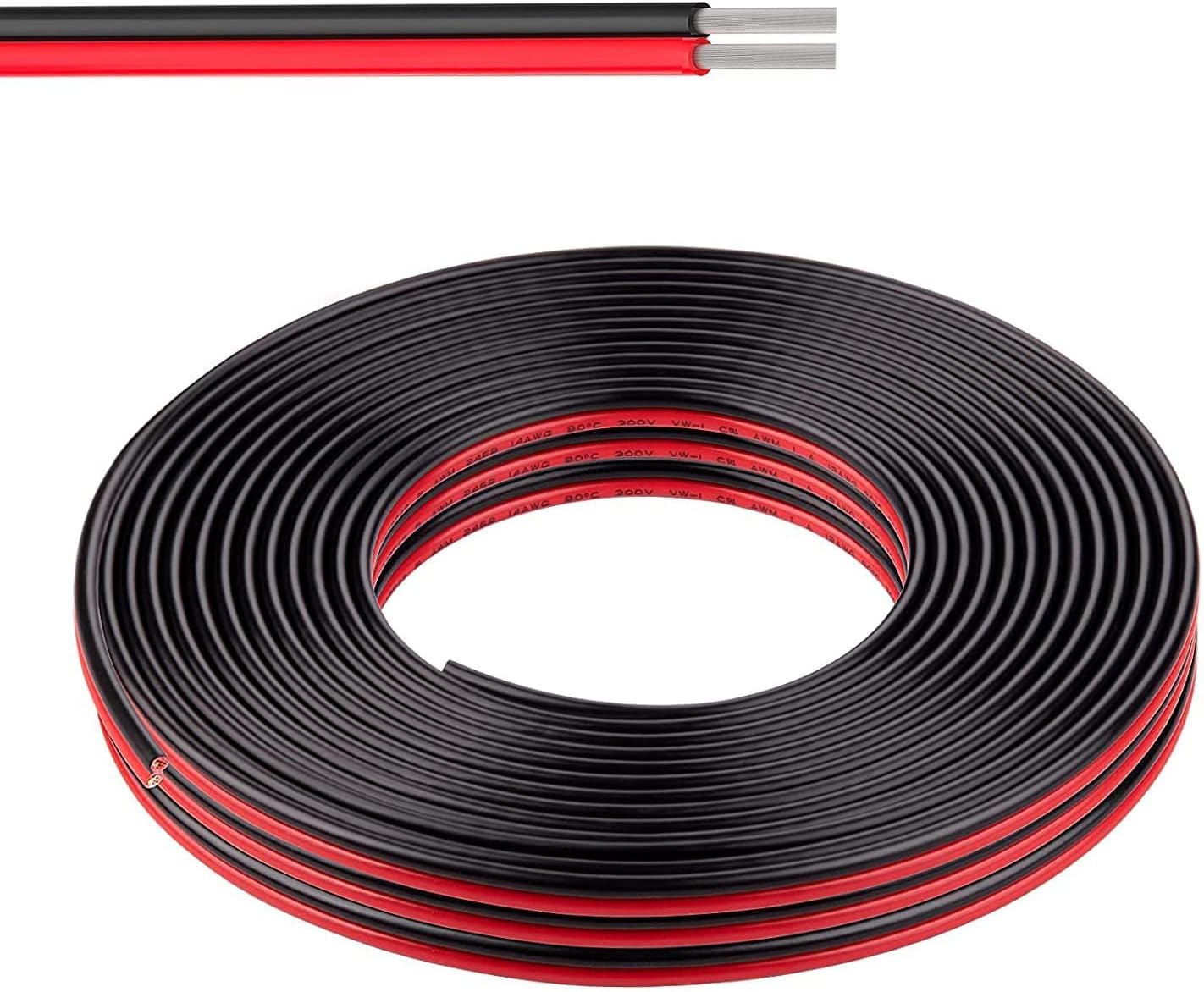 28 Gauge Wire (28 AWG) - 32 Foot 2 Pins Tinned Pure Copper Electrical Wire, 2468 85℃ 300V Hookup Red Black Copper Stranded Auto 2 Cord Flexible Extension Cable for LED Ribbon Lamp Light