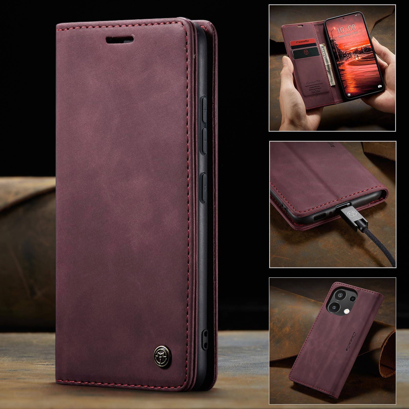 Custodia A Libro Per Redmi 13 4G Con Porta Carte Di Credito Chiusura Magnetica Blu