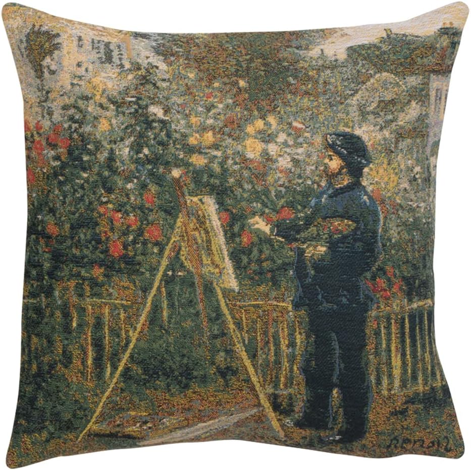 C Charlotte Home Furnishings Inc Monet Painting European Cushion Cover | Decorative Cushion Case with Cotton Viscose & Polyester | 18x18 Inch Cushion Cover for Living Room Couches and Sofas