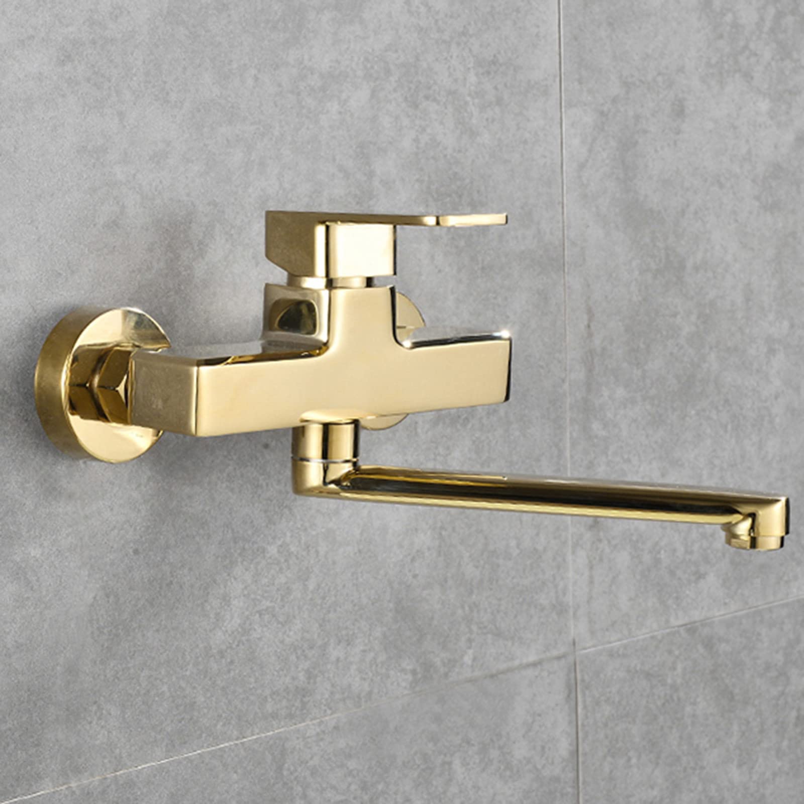 Grifo de Cocina de Pared, Grifo Cocina de Pared Oro Agua Fría y Caliente Girar Latón Grifo de Cocina-20 Cm