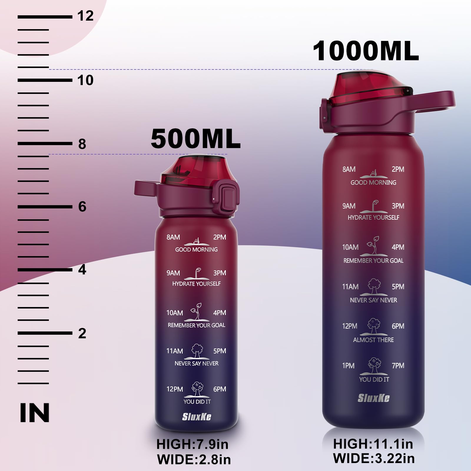 SLUXKE Borraccia in acciaio inox, da 500 ml, con manici, da 0,5 litri, con coperchio a prova di perdite, per bambini, a doppia parete, per bevande calde, gassate e fredde, colore: rosso, nero