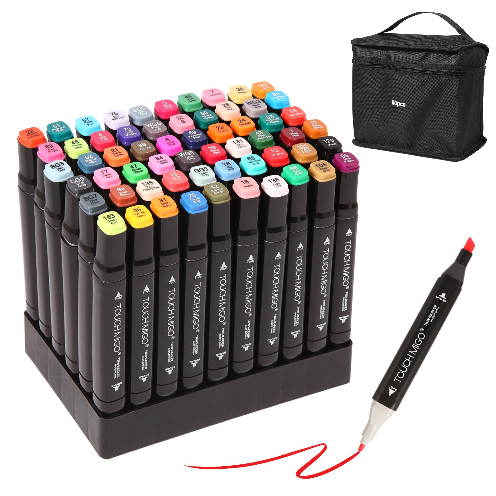 RBINITION 60 Colors Dual Tips Art Markers Set, Alcohol Based Markers Pens for Adult Kids Coloring Drawing Sketching Card Making Illustration